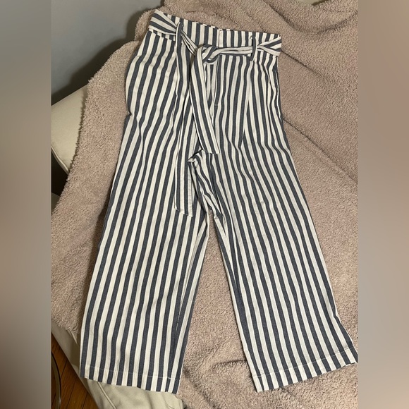 Zara Wide Leg High Waist Tie Lightweight Pants size Small, Blue & White Stripes - Picture 1 of 15